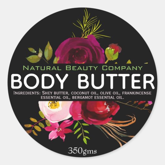 水彩ブーケオンブラック体バターラベル ラウンドシール (正面)