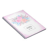 水彩ブーケピンクローズブルー葉ロップ ノートブック (右側)