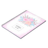 水彩ブーケピンクローズブルー葉ロップ ノートブック (左側)