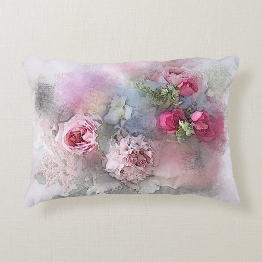 水彩ブーケフローラバラフラワーズテンプレート アクセントクッション (正面)