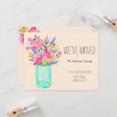 水彩ブーケメイソンジャールフラワーズ引っ越しました カード (正面/裏面インサイチュ)