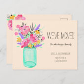 水彩ブーケメイソンジャールフラワーズ引っ越しました ポストカード (正面/裏面)