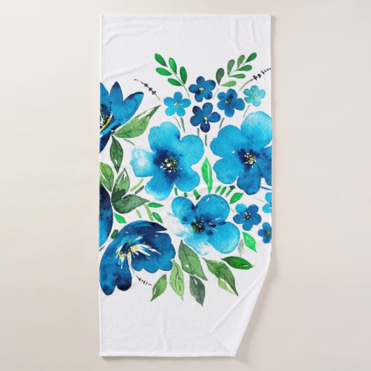 水彩ブーケ（淡い青色、柔らかいフル） バスタオル (バスタオル)