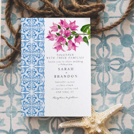 水彩ブーゲンビレアブルー結婚タイル 招待状