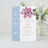 水彩ブーゲンビレアブルー結婚タイル 招待状 (スタンド正面)