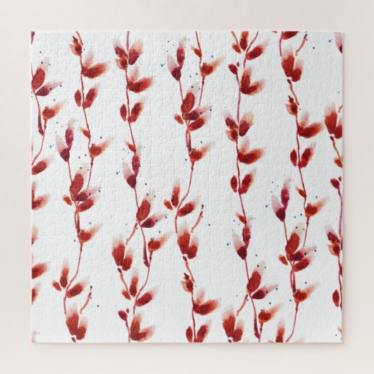 水彩プッシー – ウィロー柄：自然美しい。 ジグソーパズル (縦)