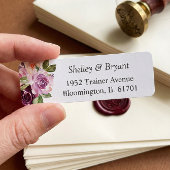 水彩プラムパープル薄紫フローラ差出人住所 ラベル