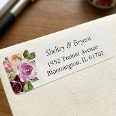 水彩プラムパープル薄紫フローラ差出人住所 ラベル