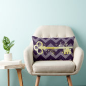 水彩プラムパープル&金ゴールド華美鍵シボロン ランバークッション (椅子)