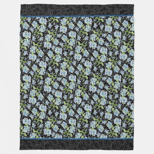 水彩プラ絵を描ンバゴの花 – 黒 フリースブランケット (正面)