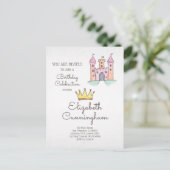 水彩プリンセスと一角獣の誕生パーティー インビテーションポストカード (スタンド正面)