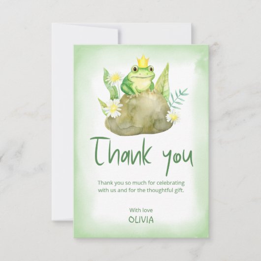水彩プリンセスカエル赤ちゃんシャワー サンキューカード (正面)