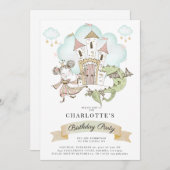水彩プリンセスキャッスルガールバースデーパーティー 招待状 (正面/裏面)