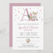 水彩プリンセスバニーベビーガールバプテスマ  招待状 (正面/裏面)