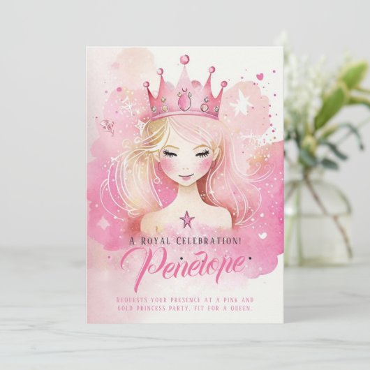 水彩プリンセスファンタジー誕生日招待状 招待状 (スタンド正面)