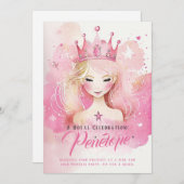 水彩プリンセスファンタジー誕生日招待状 招待状 (正面/裏面)