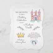 水彩プリンセスユニコーン誕生日招待状 招待状 (正面/裏面)