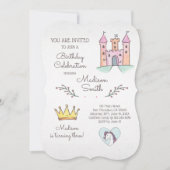 水彩プリンセスユニコーン誕生日招待状 招待状 (正面)