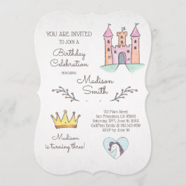 水彩プリンセスユニコーン誕生日招待状 招待状