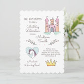 水彩プリンセスユニコーン誕生日招待状 招待状 (スタンド正面)