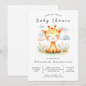 水彩プリントのキリン 赤ちゃんシャワー 招待状 (正面/裏面)