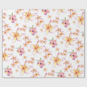 水彩プルメリアとハイビスカスラッピング紙 ラッピングペーパー (フラット)