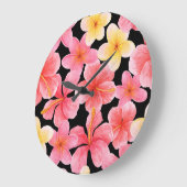 水彩プルメリアハイビスカスフラワーパターン ラージ壁時計 (傾斜)