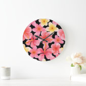 水彩プルメリアハイビスカスフラワーパターン ラージ壁時計 (ホーム)