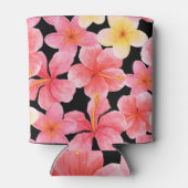 水彩プルメリアハイビスカスフラワーパターン 缶クーラー (裏面)