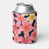 水彩プルメリアハイビスカスフラワーパターン 缶クーラー (缶裏面)