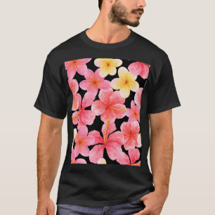 水彩プルメリアハイビスカスフラワーパターン Tシャツ