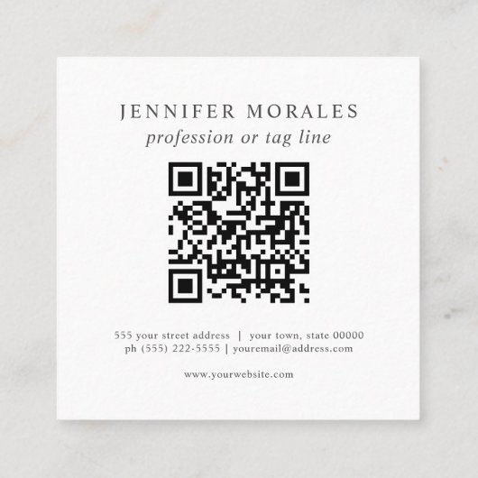 水彩プレイドティール（緑がかった色）ブラウンタンアクアQRコード スクエア名刺 (裏面)