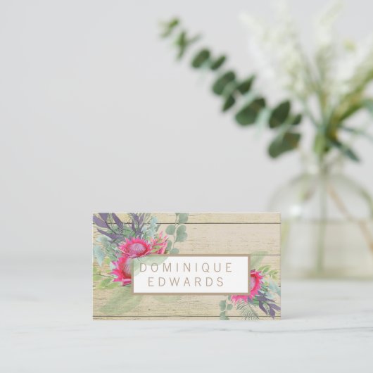 水彩プロテアフラワー素朴フローラ 名刺 (スタンド正面)