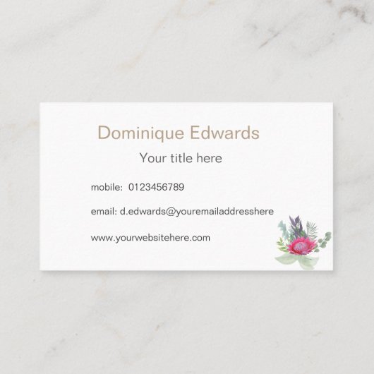 水彩プロテアフラワー素朴フローラ 名刺 (裏面)