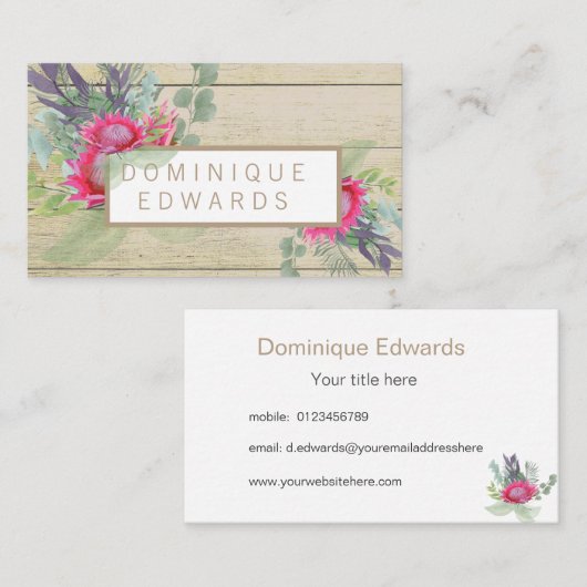 水彩プロテアフラワー素朴フローラ 名刺 (正面/裏面)