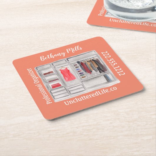 水彩プロフェッショナルオーガナイザーモダンスクエア スクエアペーパーコースター (アングル)