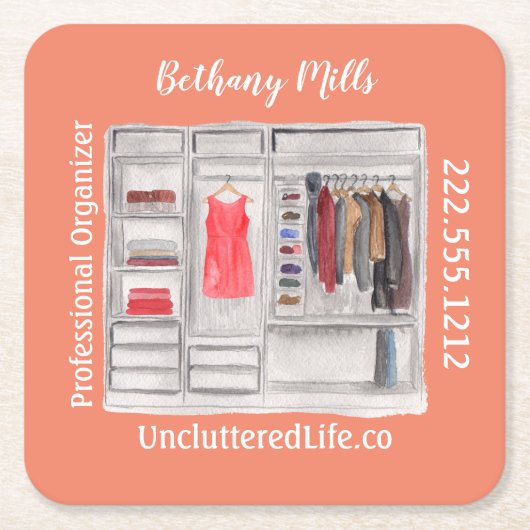 水彩プロフェッショナルオーガナイザーモダンスクエア スクエアペーパーコースター (正面)