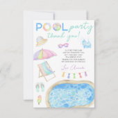 水彩プールパーティー誕生日ありがとう サンキューカード (正面)