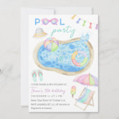 水彩プールパーティー誕生日招待状 招待状 (正面)