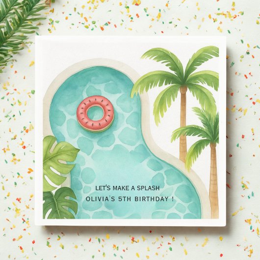 水彩プールパーティー | キッズサマー誕生日 スタンダードカクテルナプキン