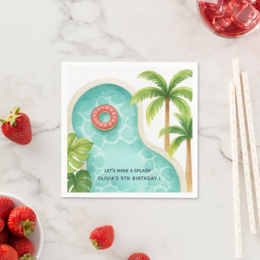 水彩プールパーティー | キッズサマー誕生日 スタンダードカクテルナプキン (インサイチュ)