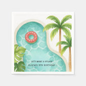 水彩プールパーティー | キッズサマー誕生日 スタンダードカクテルナプキン (正面)