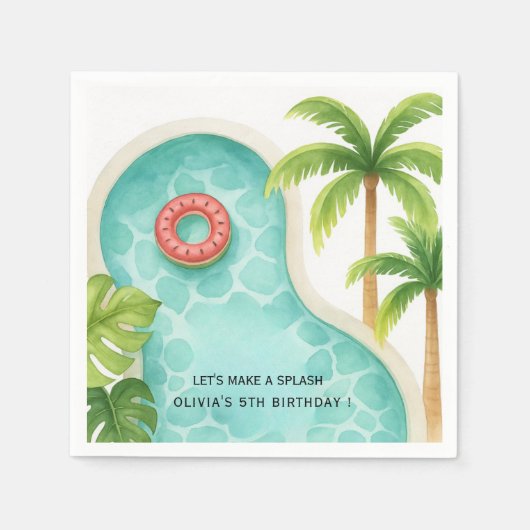 水彩プールパーティー | キッズサマー誕生日 スタンダードカクテルナプキン (正面)