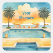 水彩プール夏のパーティー スクエアシール (正面)