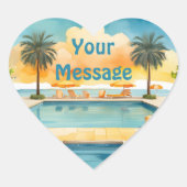 水彩プール夏のパーティー ハートシール (正面)