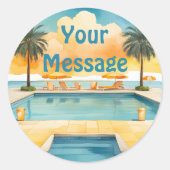 水彩プール夏のパーティー ラウンドシール (正面)