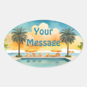 水彩プール夏のパーティー 楕円形シール (正面)