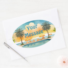 水彩プール夏のパーティー 楕円形シール