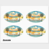 水彩プール夏のパーティー 楕円形シール (シート)