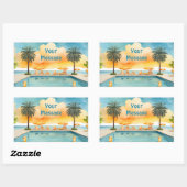 水彩プール夏のパーティー 長方形シール (シート)